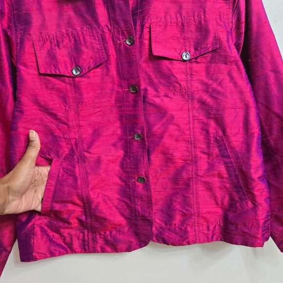 Anu Natural Womens Artsy Minimalist Chic Fushia Irridescent 100% Silk Jacket L - Picture 3 of 12